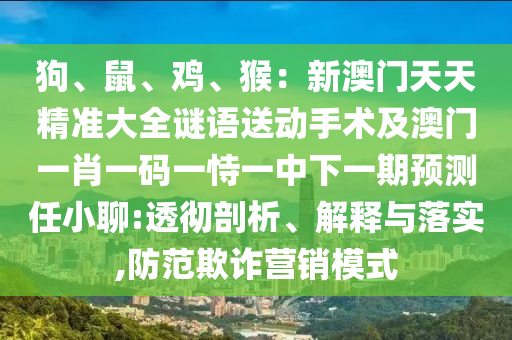 狗、鼠、雞、猴：新澳門天天精準(zhǔn)大全謎語送動(dòng)手術(shù)及澳門一肖一碼一恃一中下一期預(yù)測任小聊:透徹剖析、解釋與落實(shí),防范欺詐營銷模式